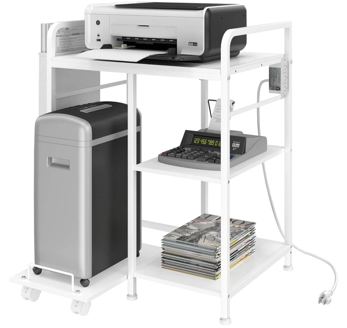 White Printer Stand with Power Outlets