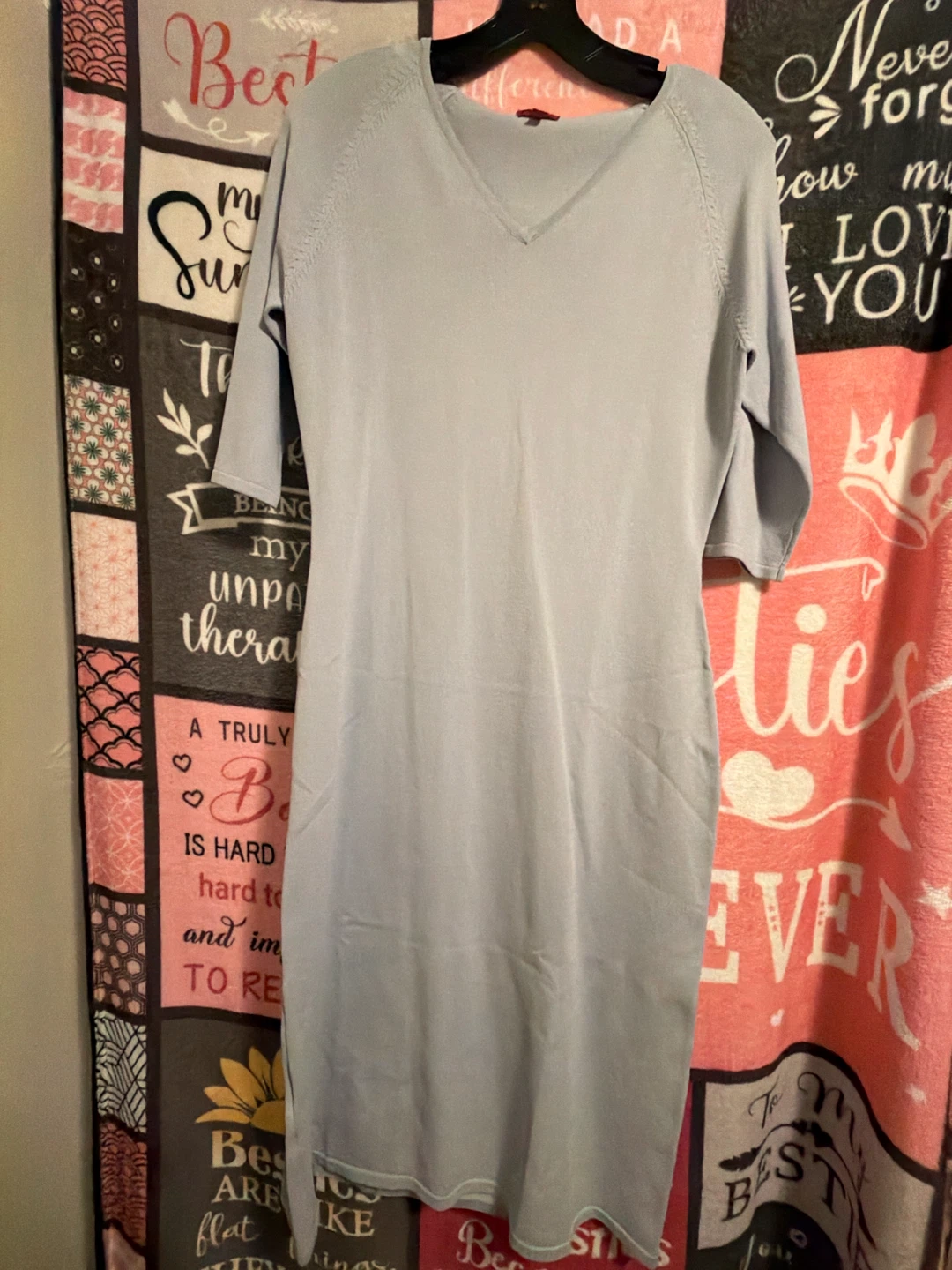 Light Blue V-Neck Sweater Dress