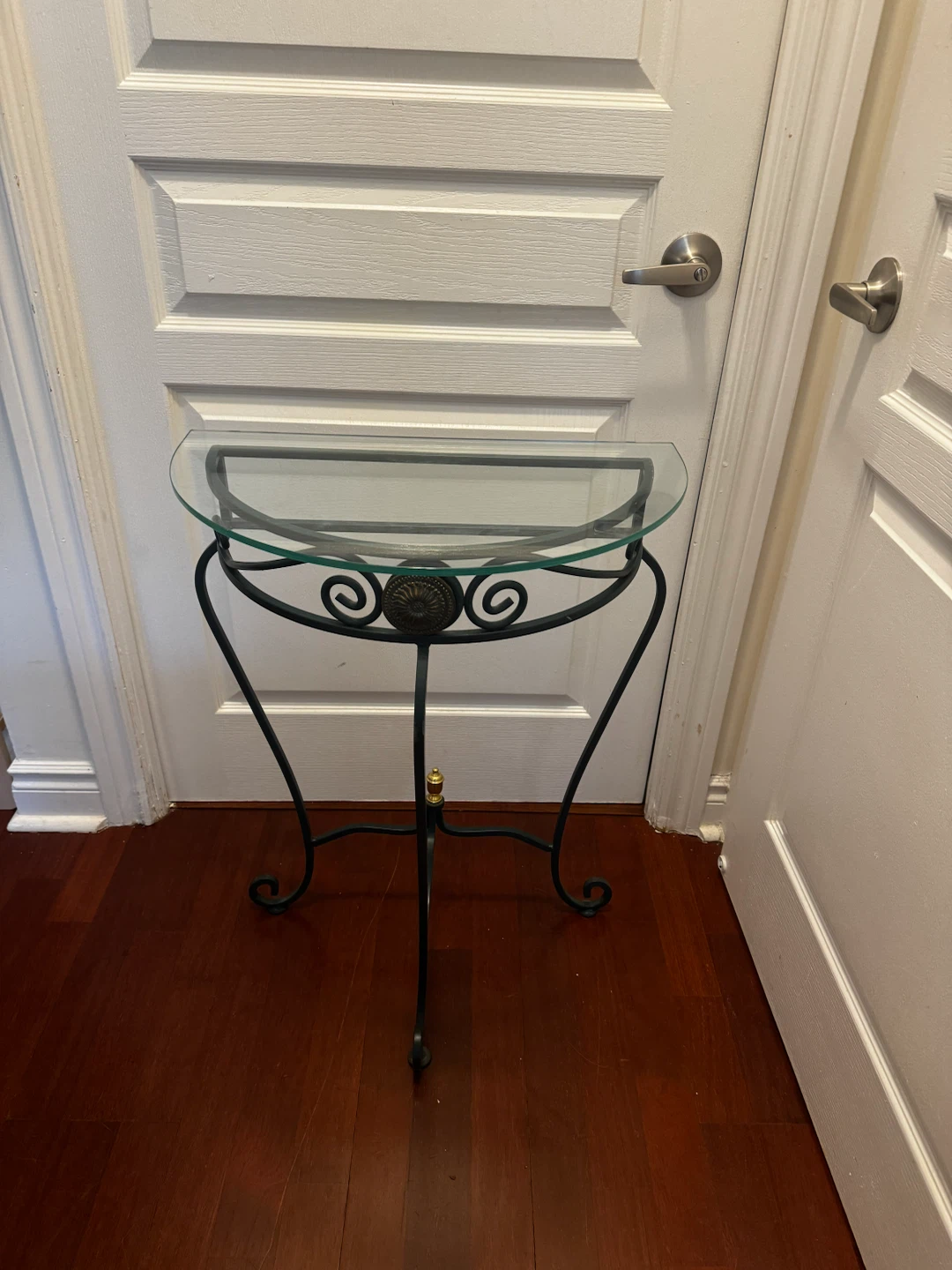 Half-Moon Metal and Glass Console Table