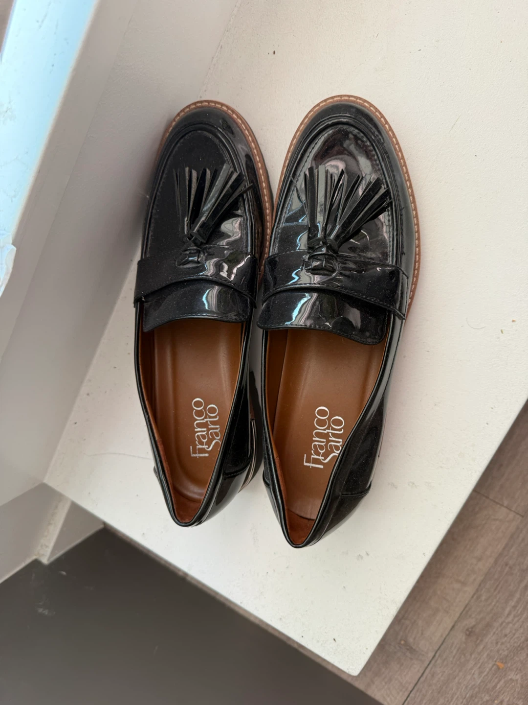 Franco Sarto Black Patent Tassel Loafers