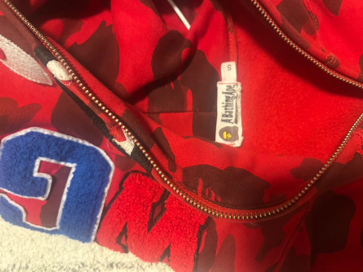 A Bathing Ape Red Camo Shark Full Zip Hoodie