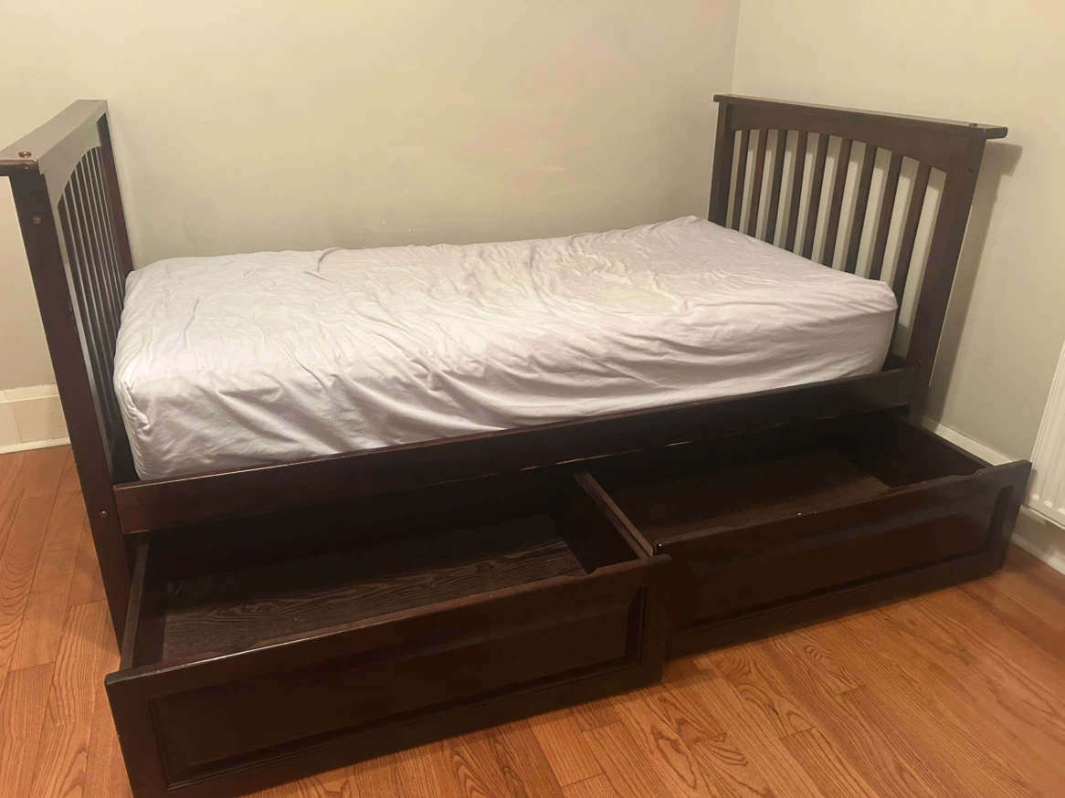 Dark Wood Twin Bed with Storage Drawers
