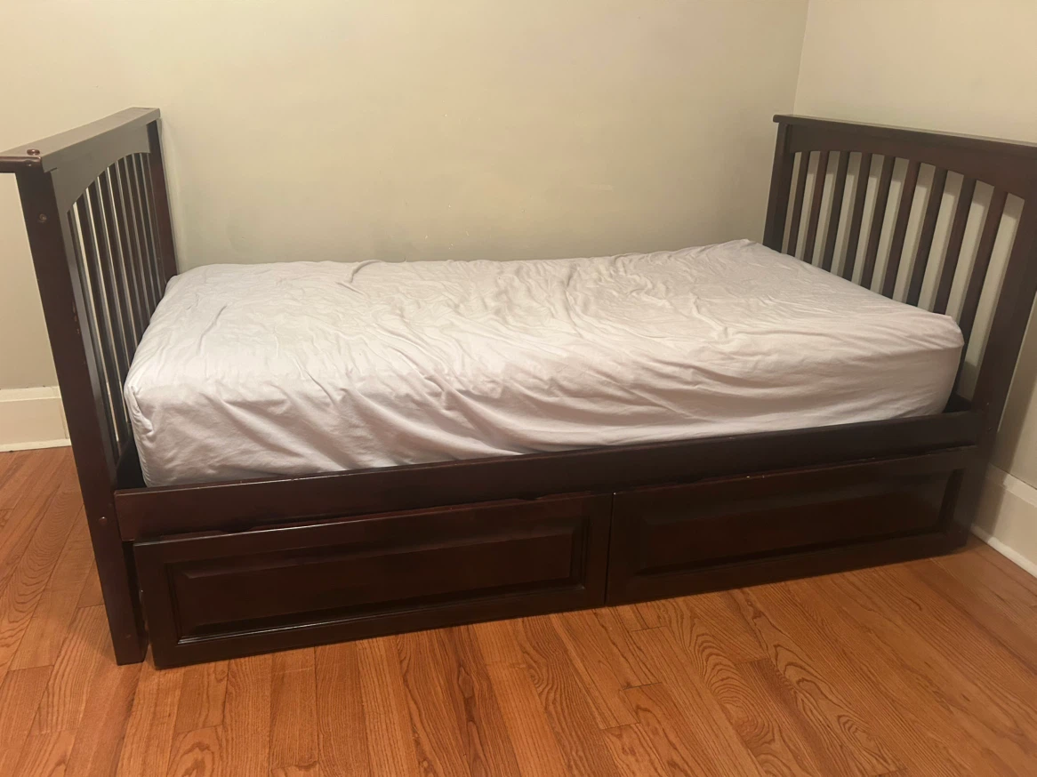 Dark Wood Twin Bed with Storage Drawers - photo 2