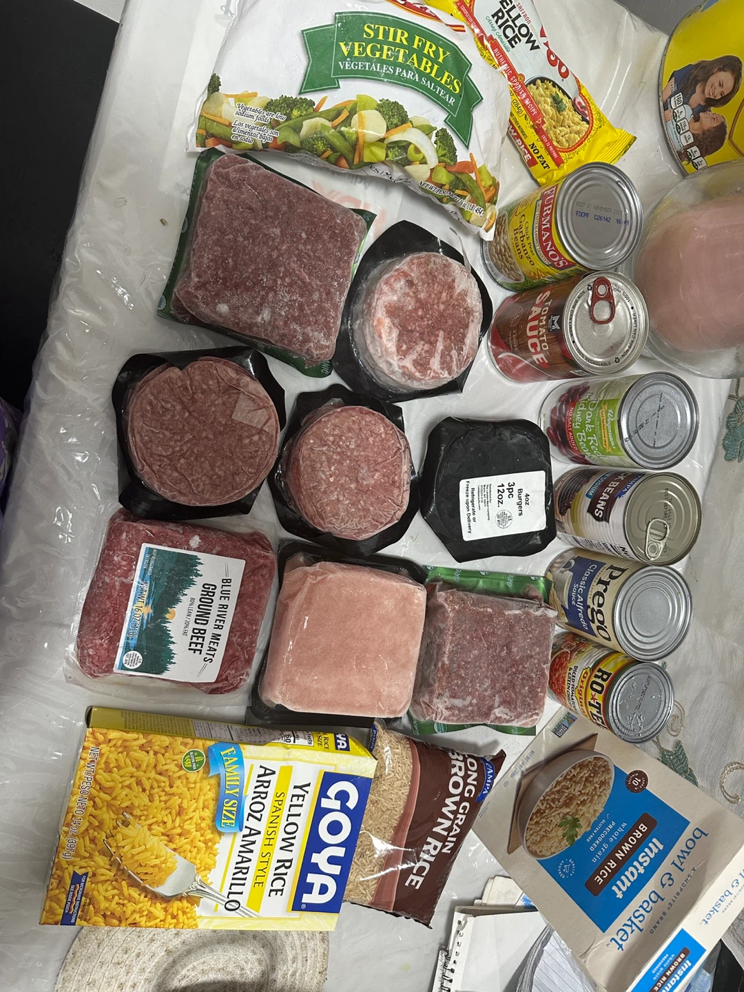 Assorted Frozen Meats and Pantry Staples
