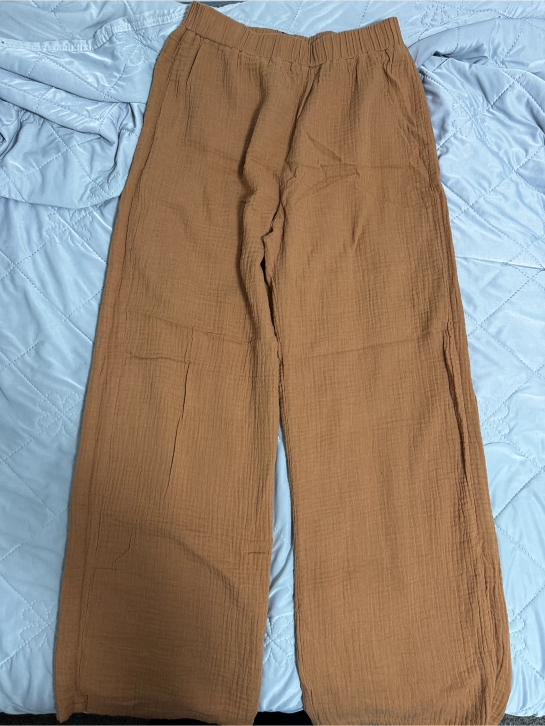 Mustard Brown Wide-Leg Cotton Pants