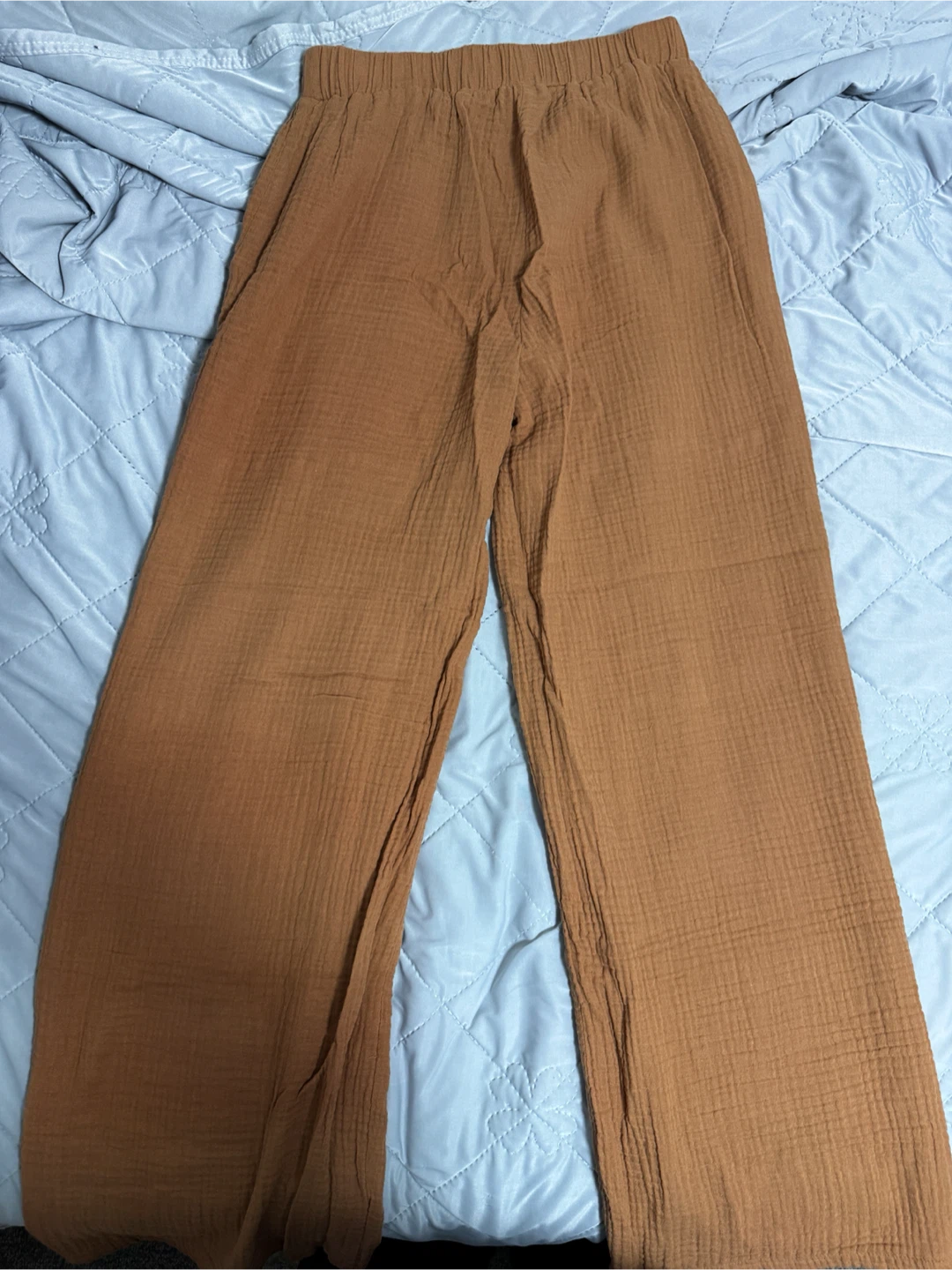Mustard Brown Wide-Leg Cotton Pants - photo 2
