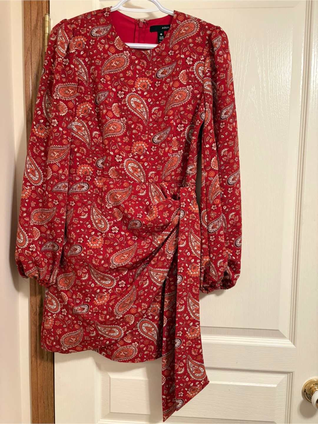 AQUA Red Paisley Long Sleeve Dress