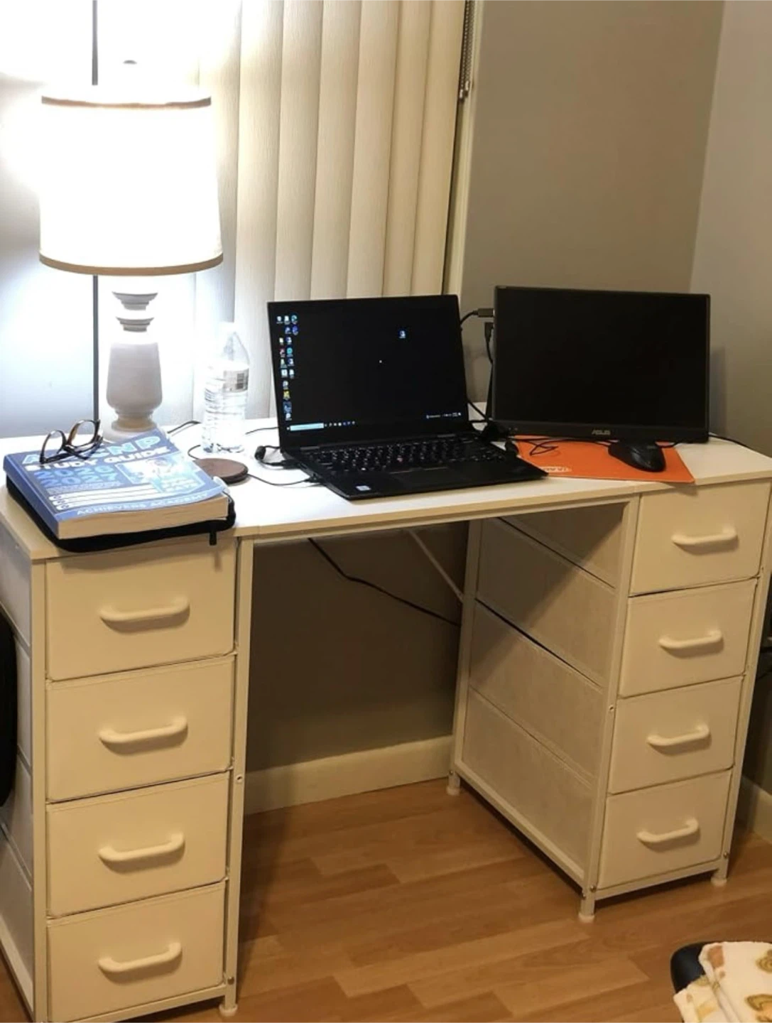 White Desk with 8 Fabric Drawers