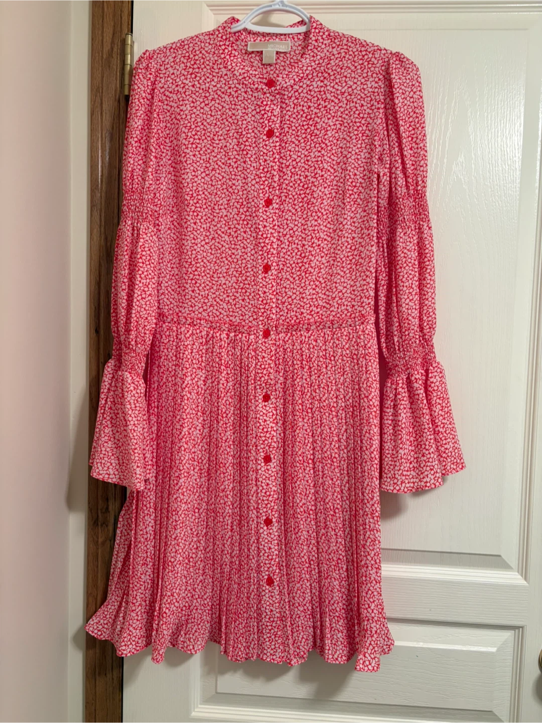 Michael Kors red and white floral pleated dress
