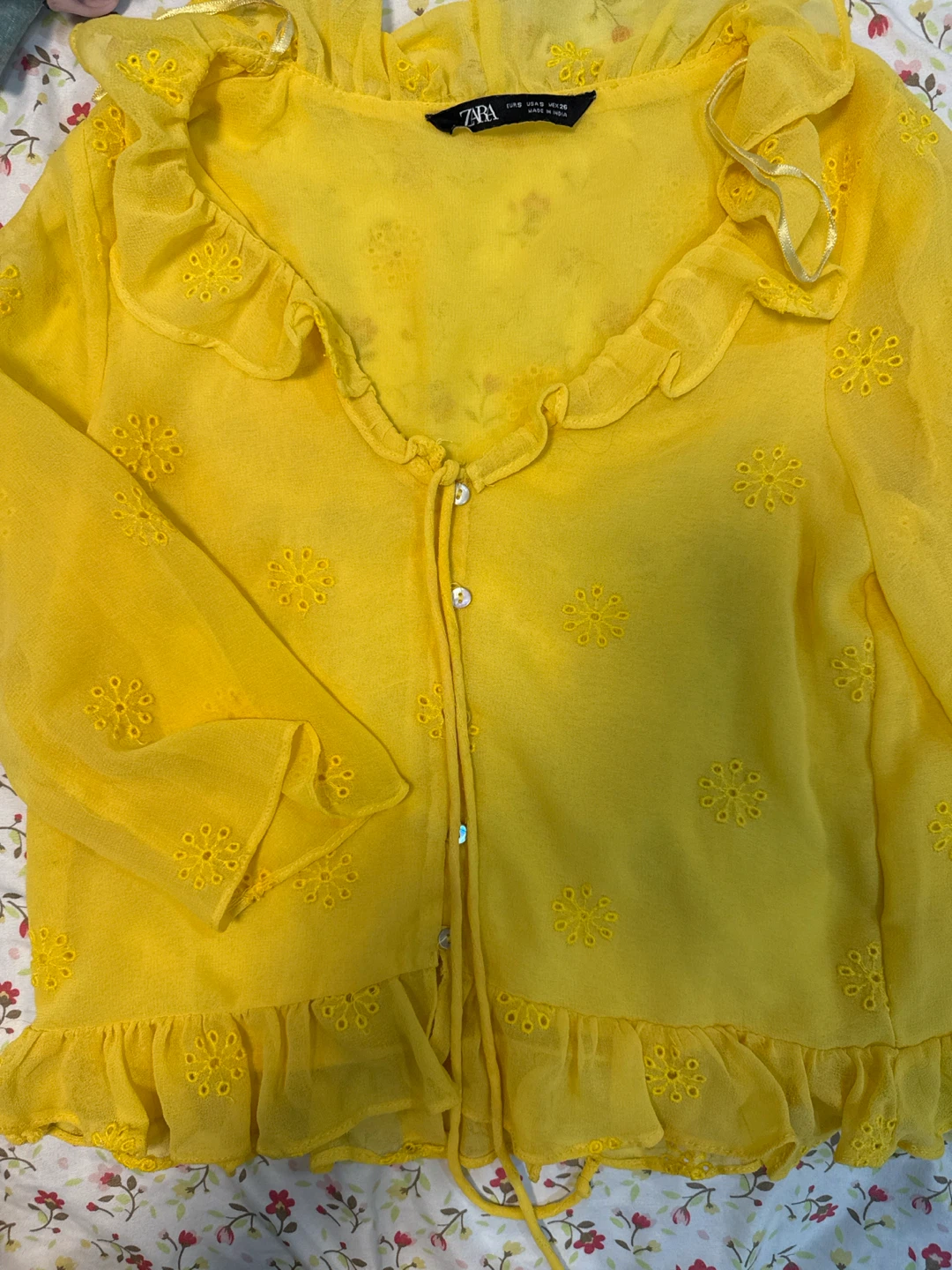 Zara Yellow Embroidered Blouse