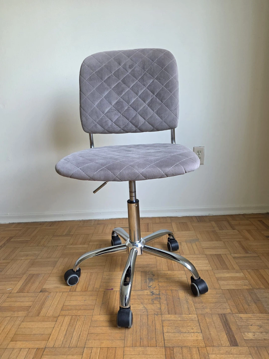 Grey Quilted Velvet Office Chair