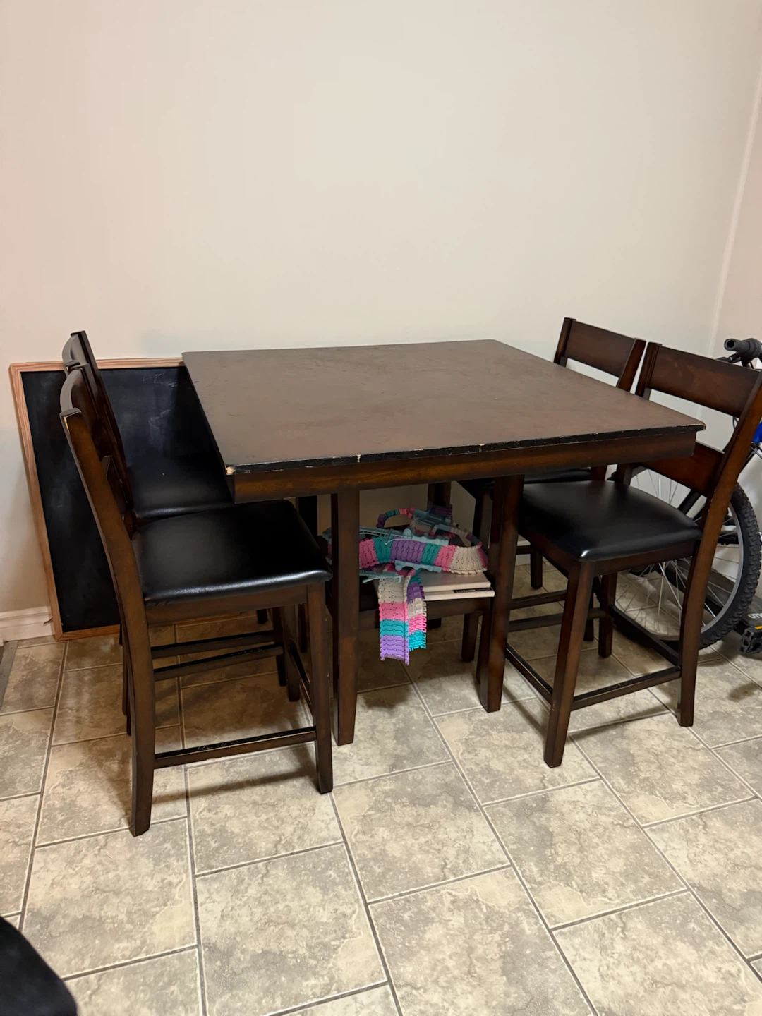 Dark Wood Pub Height Dining Set with 4 Chairs