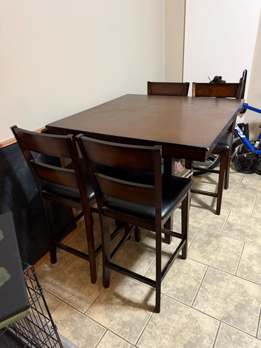 Dark Wood Pub Height Dining Set with 4 Chairs - photo 2
