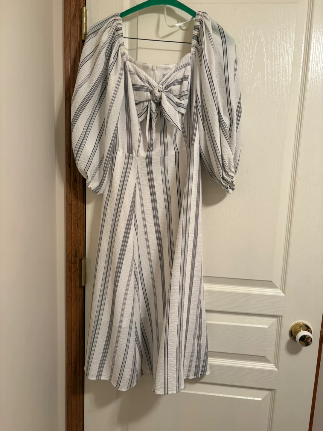 Chelsea28 Striped Puff Sleeve Midi Dress