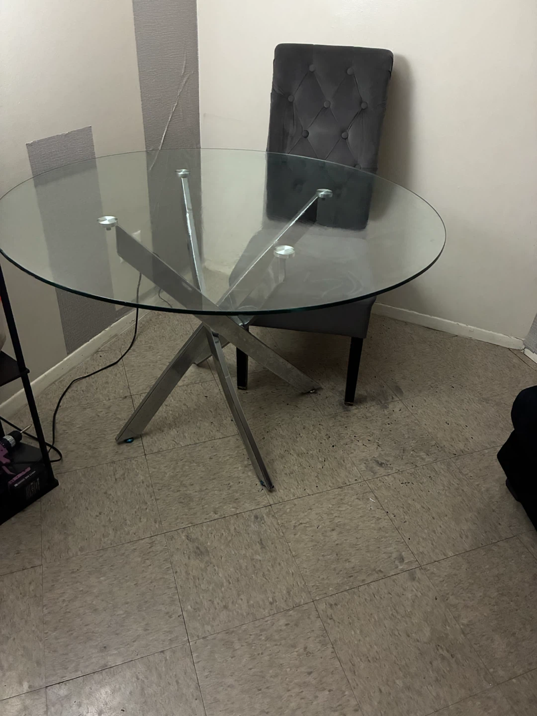 Round Glass Dining Table with Metal Base