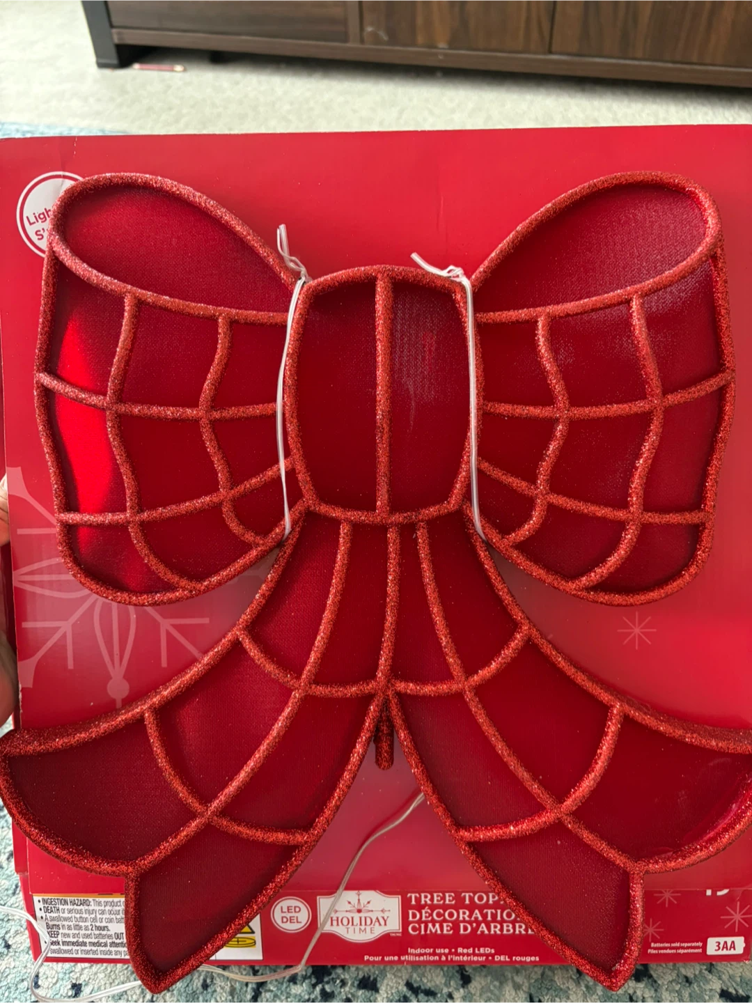 🏈 Holiday Time Light-Up Red Tree Topper Bow