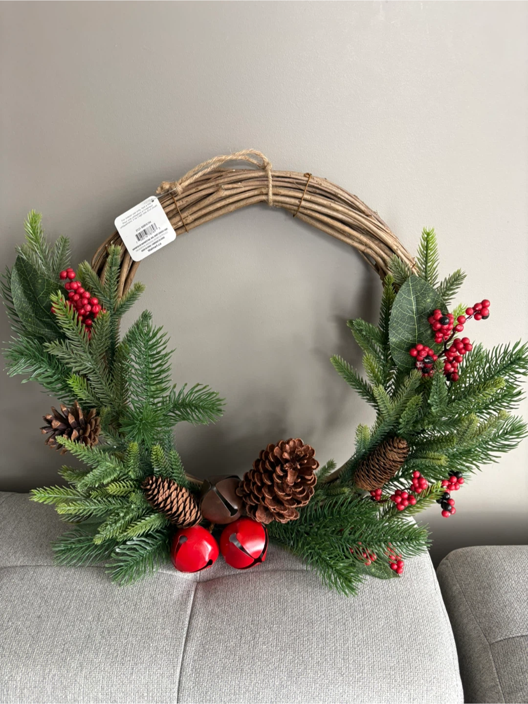 🏈 Rustic Christmas Wreath with Jingle Bells