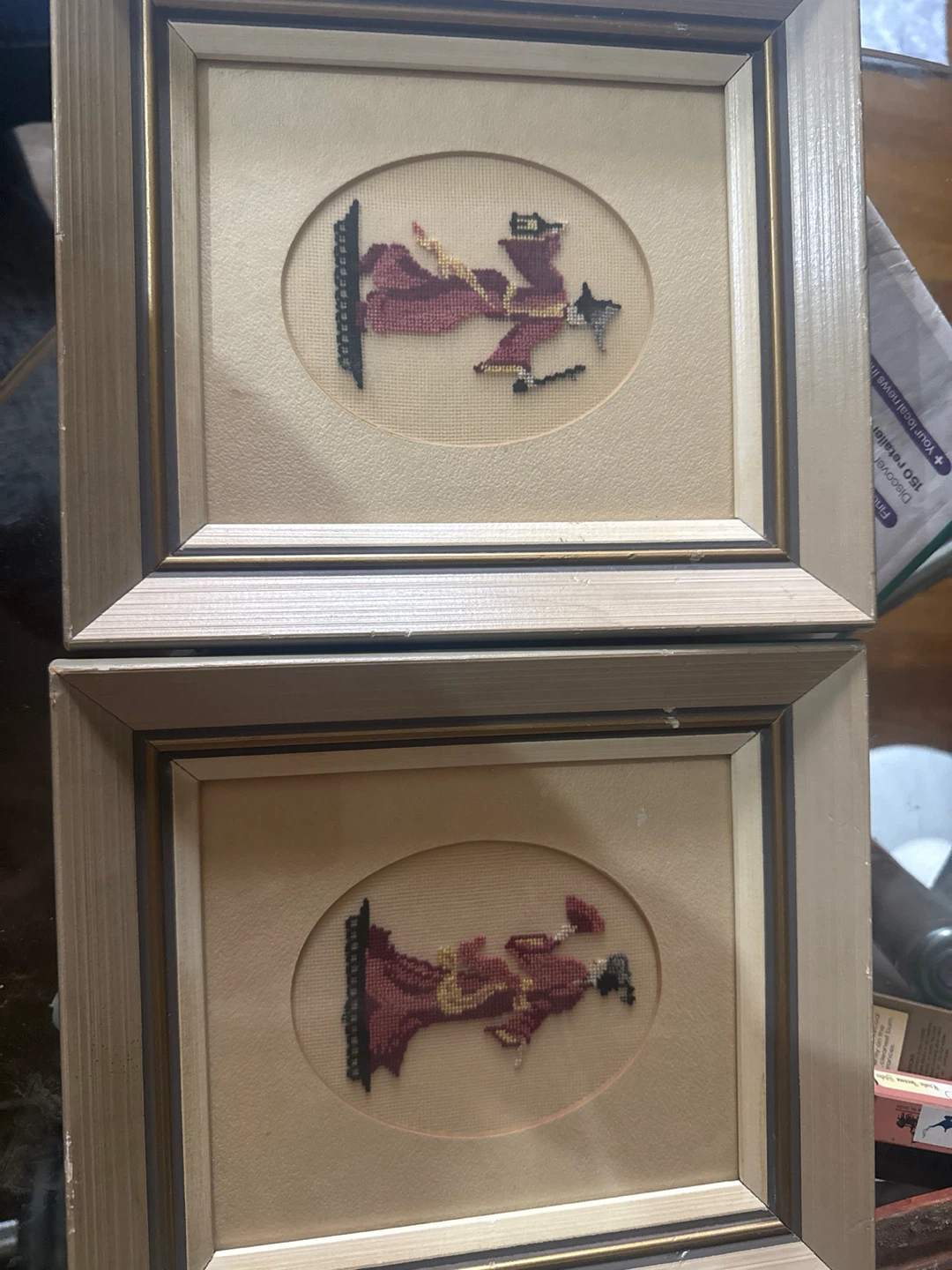 Set of Two Vintage Asian-Style Framed Needlepoint Art