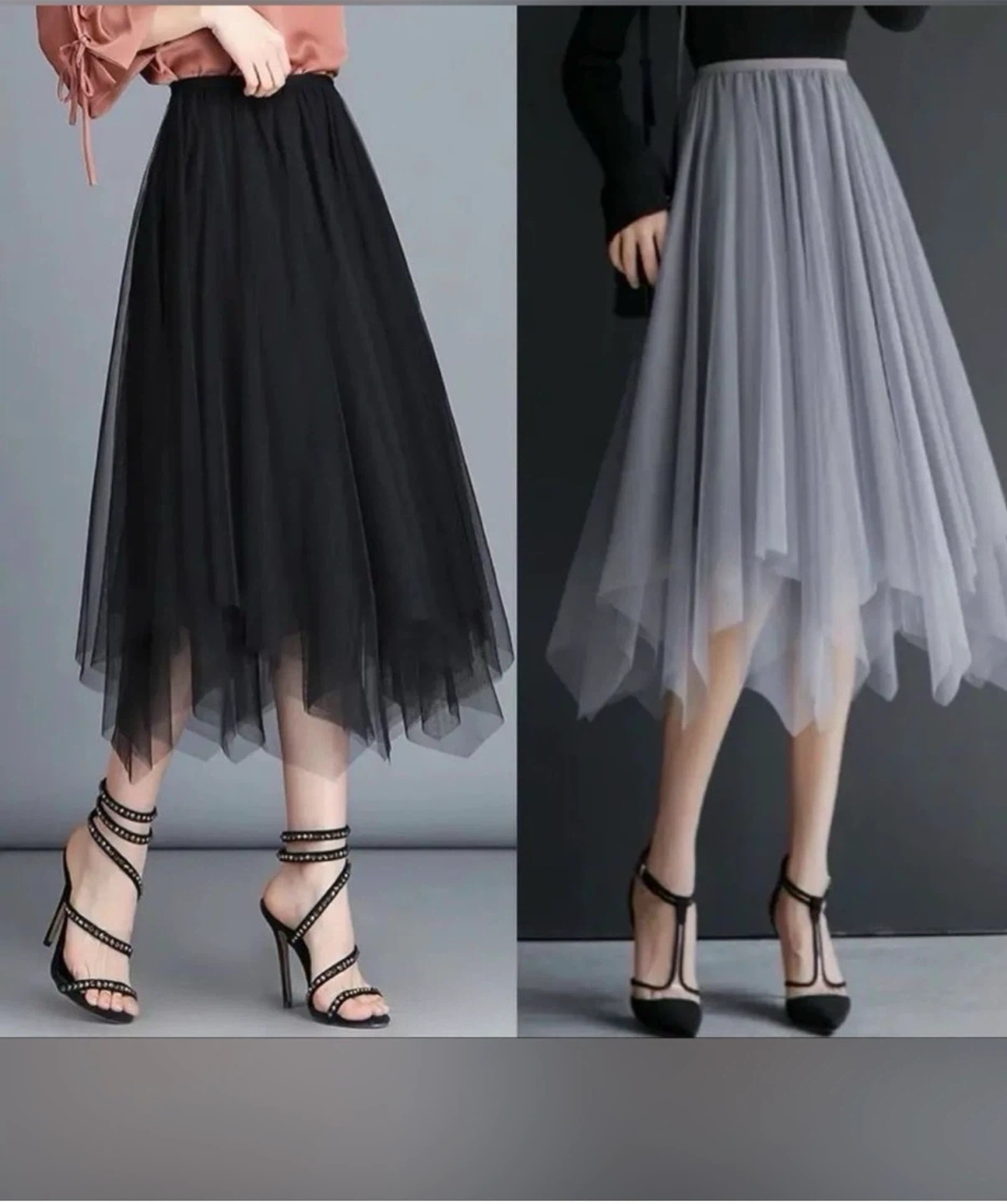 High-Low Tulle Midi Skirt one size elastic waist