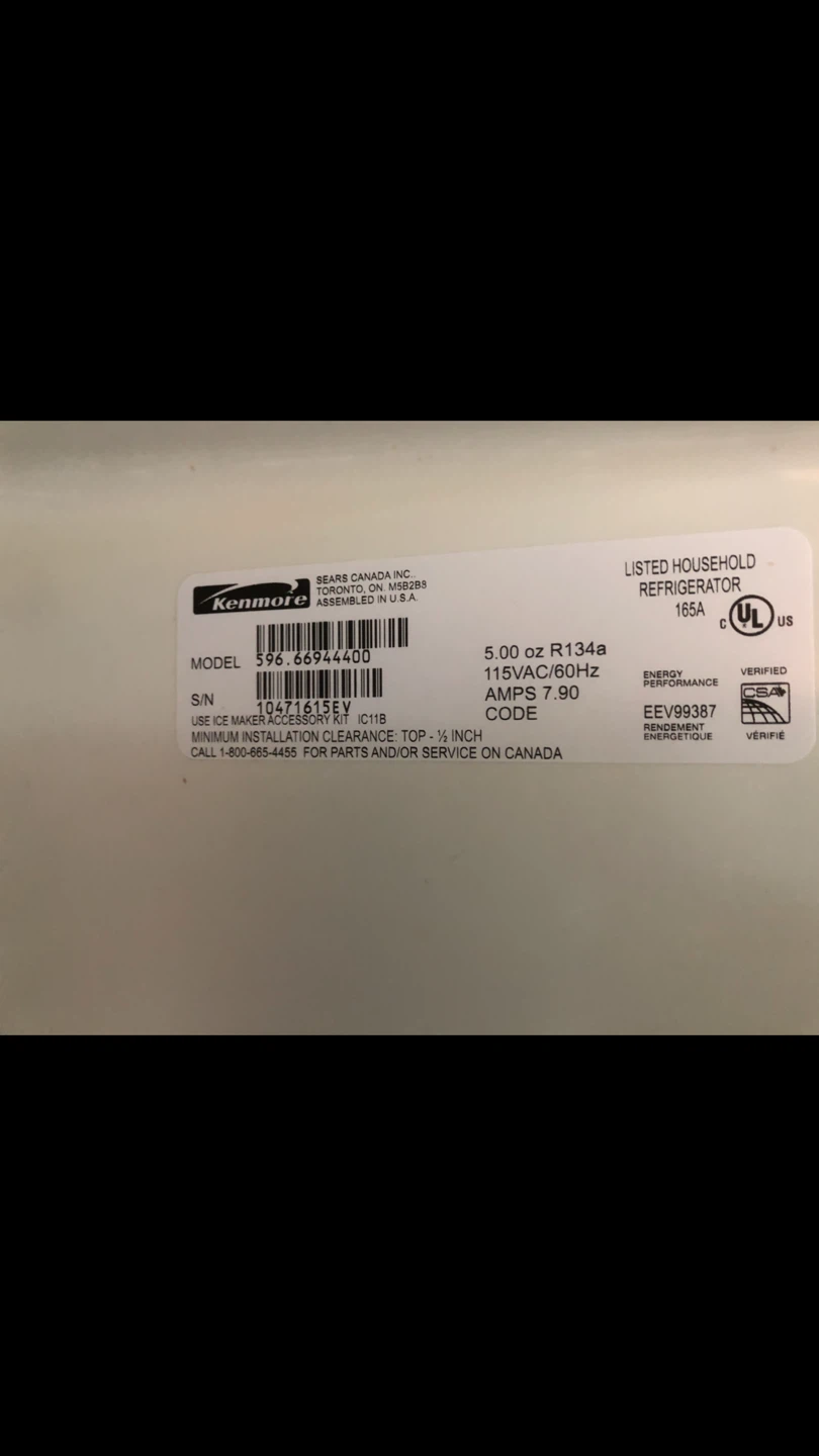 Kenmore Refrigerator Model 596.66944400 - photo 4