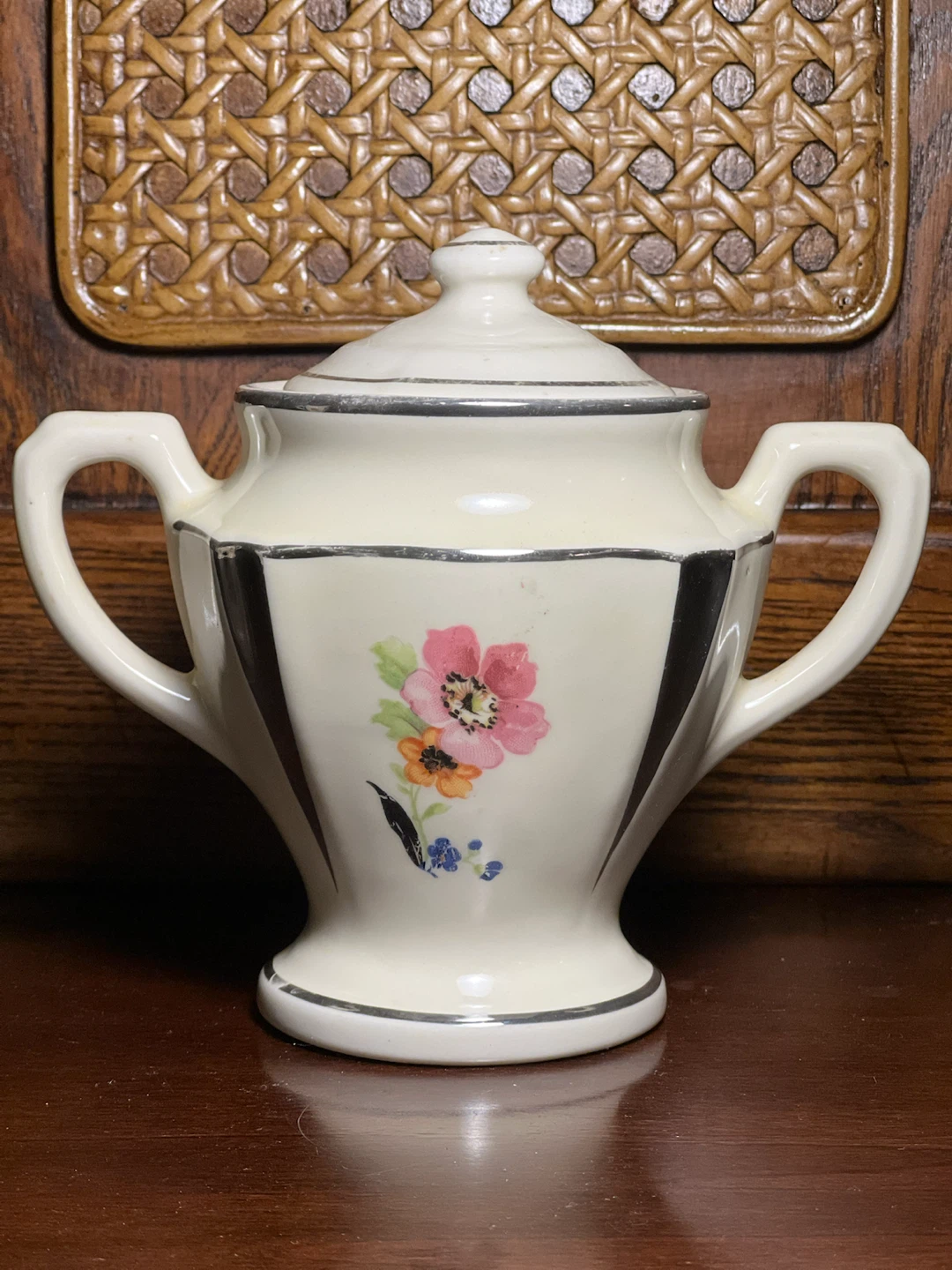 Vintage Art Deco Floral Ceramic Sugar Bowl & Creamer Set 🏈 - photo 5