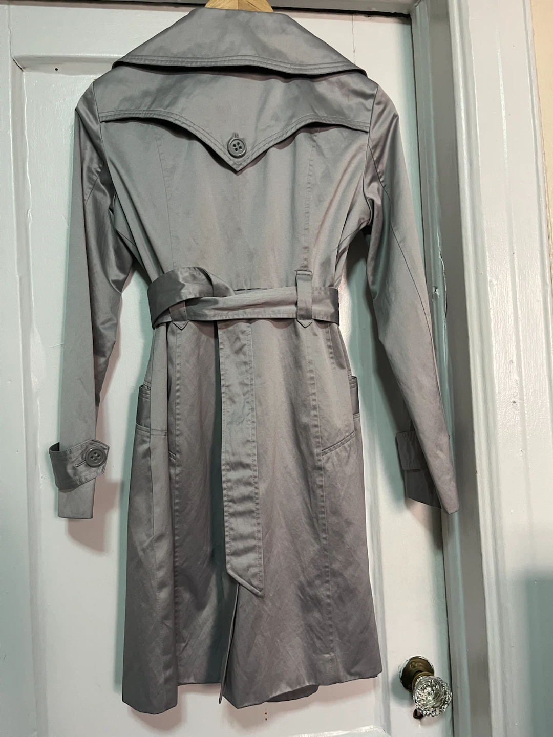 bebe Light Gray Double-Breasted Trench  Coat 🏈 - photo 2