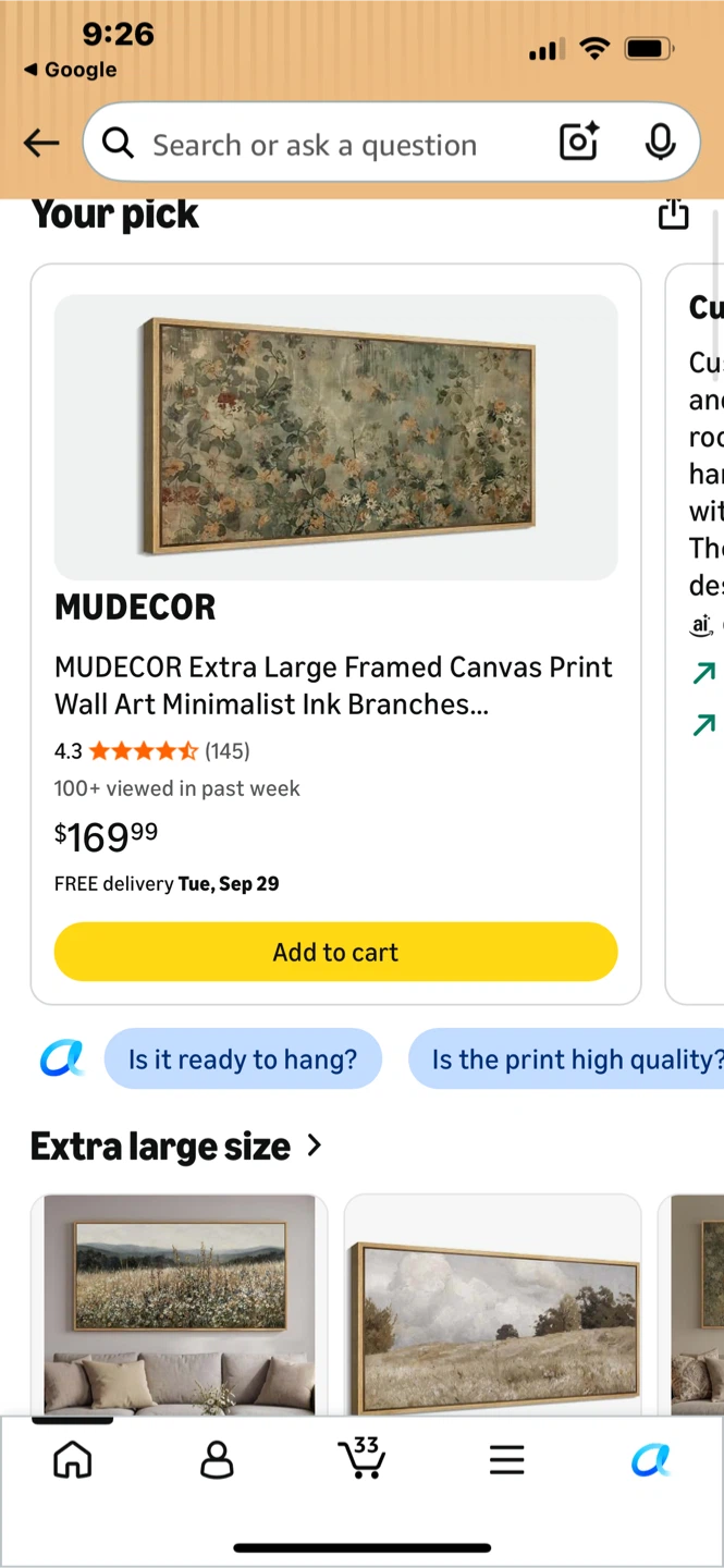 MUDECOR Extra Large Framed Floral Canvas Wall Art - photo 5