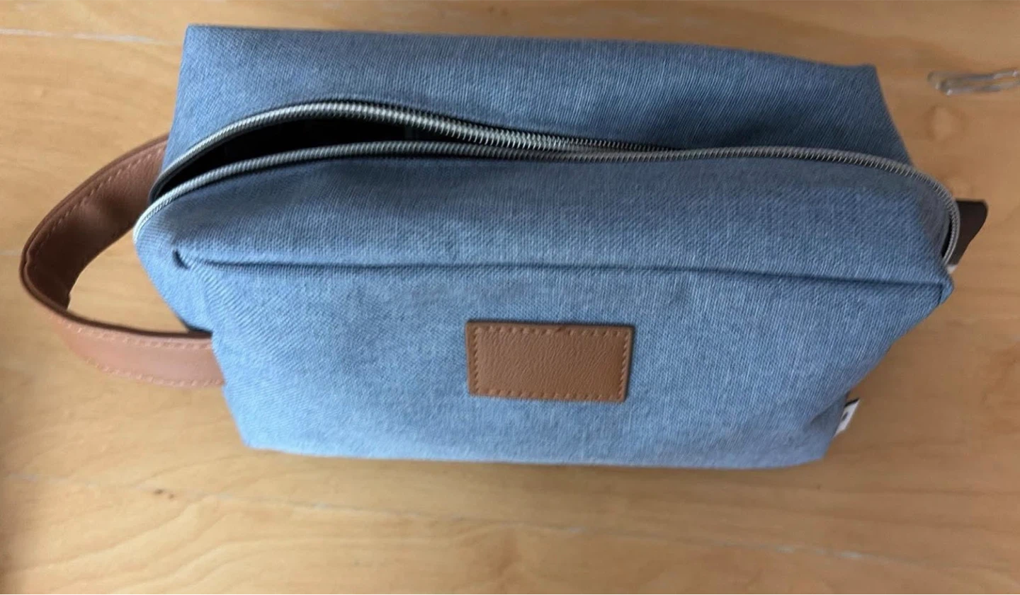 🏈Blue Denim Toiletry Bag with Leather Handle