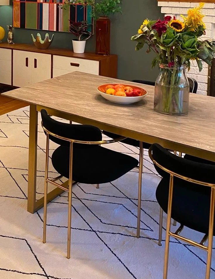 Modern Faux Marble Dining Table with Gold Legs