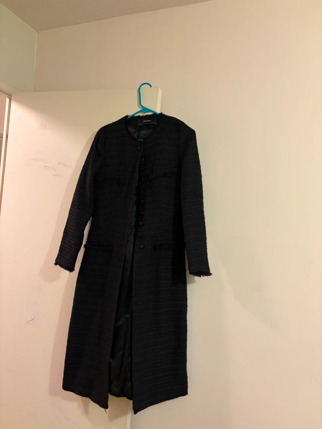 Zara Basic Black Tweed Coat