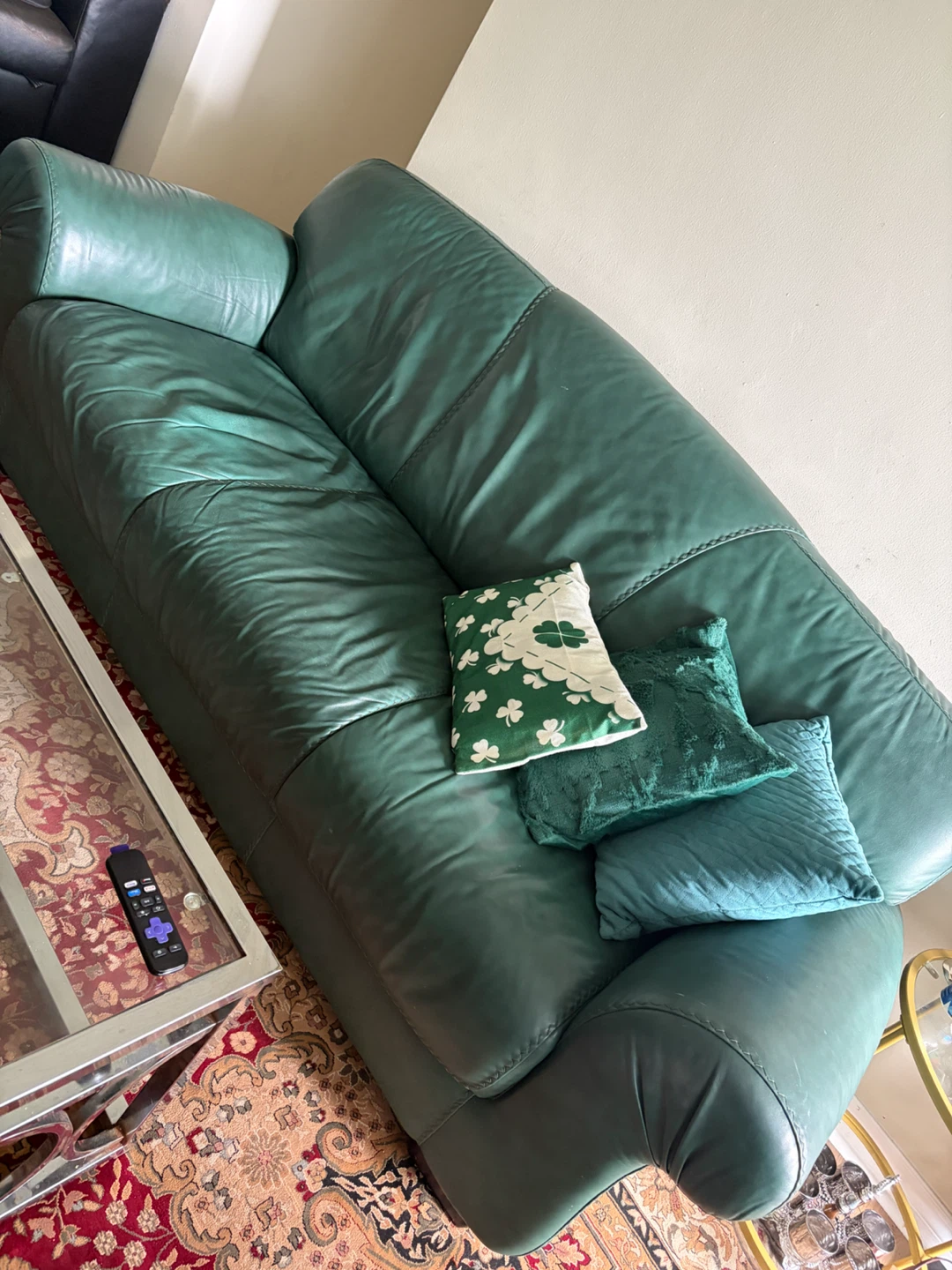 Dark Green Leather Loveseat