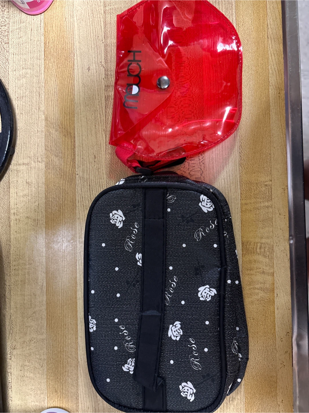 Black Floral Makeup Bag and Red Mouch Pouch 🏈
