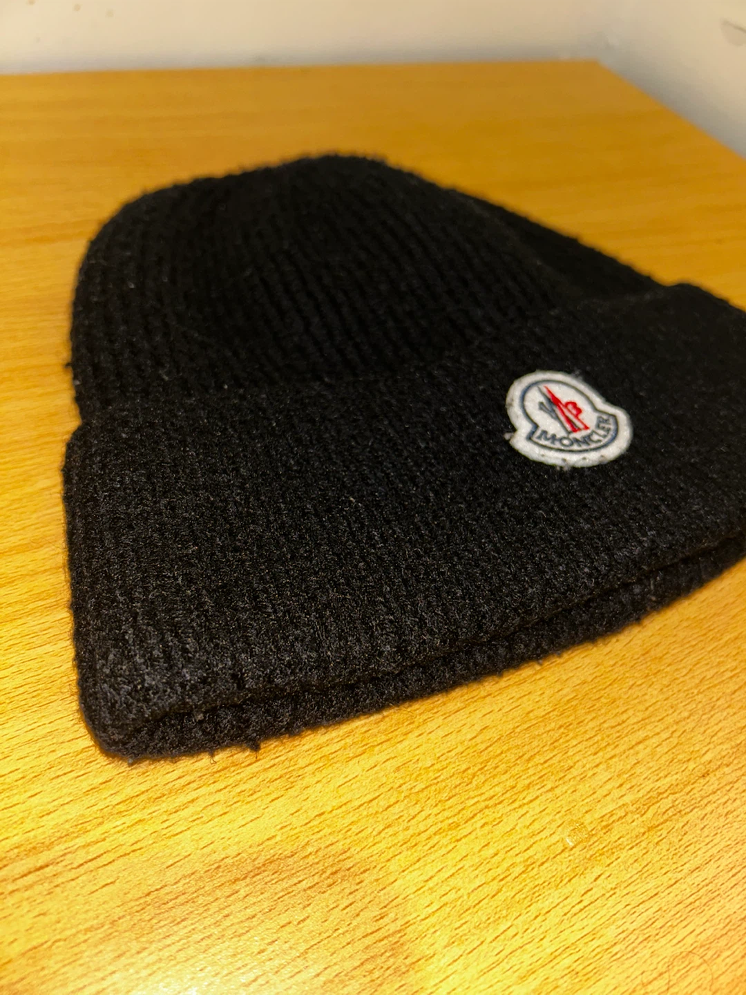 Moncler black ribbed knit beanie