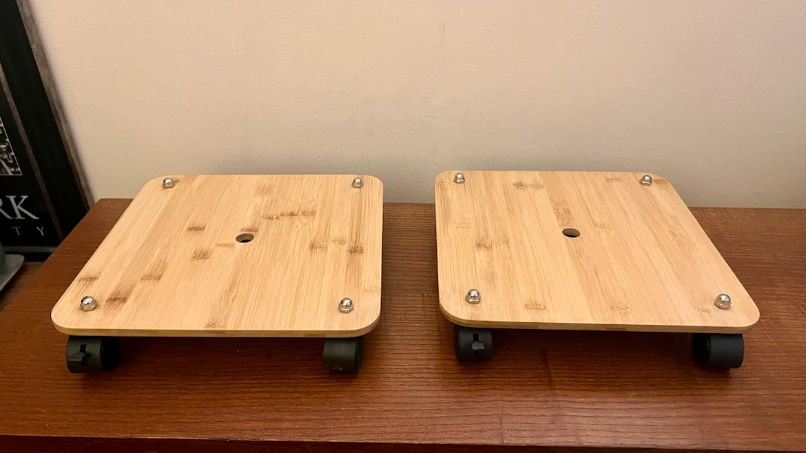 🏈 Set of 2 Natural Bamboo Rolling Plant Caddy with Wheels