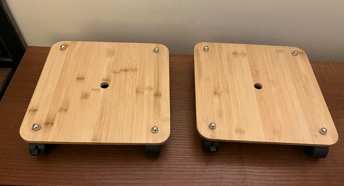 🏈 Set of 2 Natural Bamboo Rolling Plant Caddy with Wheels - photo 3