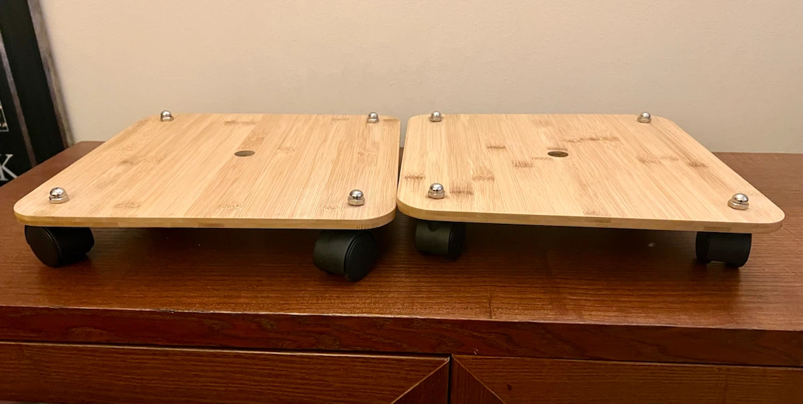 🏈 Set of 2 Natural Bamboo Rolling Plant Caddy with Wheels - photo 5