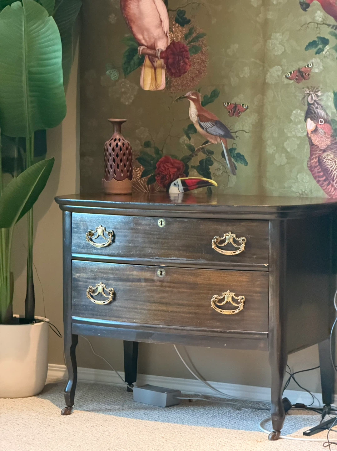 Antique vintage  Dark Wood Two-Drawer Chest