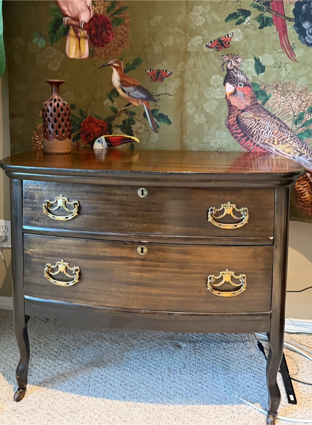 Antique vintage  Dark Wood Two-Drawer Chest - photo 2