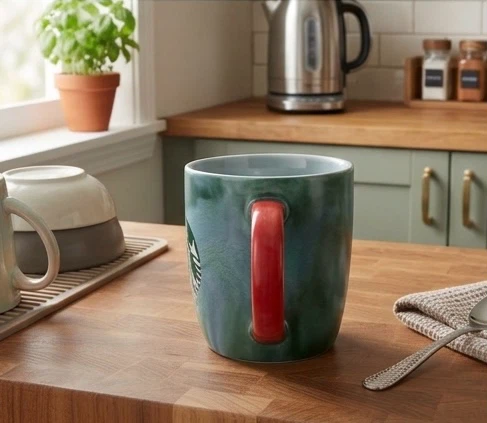 Starbucks Green Swirl Mug with Red Handle - photo 2