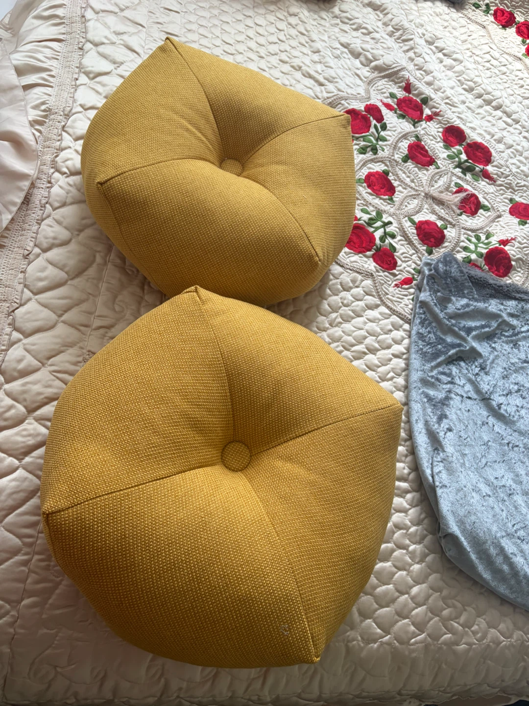 Two Mustard Yellow Decorative Cushions