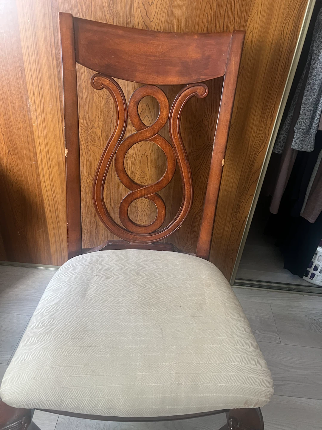 1 Wooden Dining Chair with Cream Fabric Seat