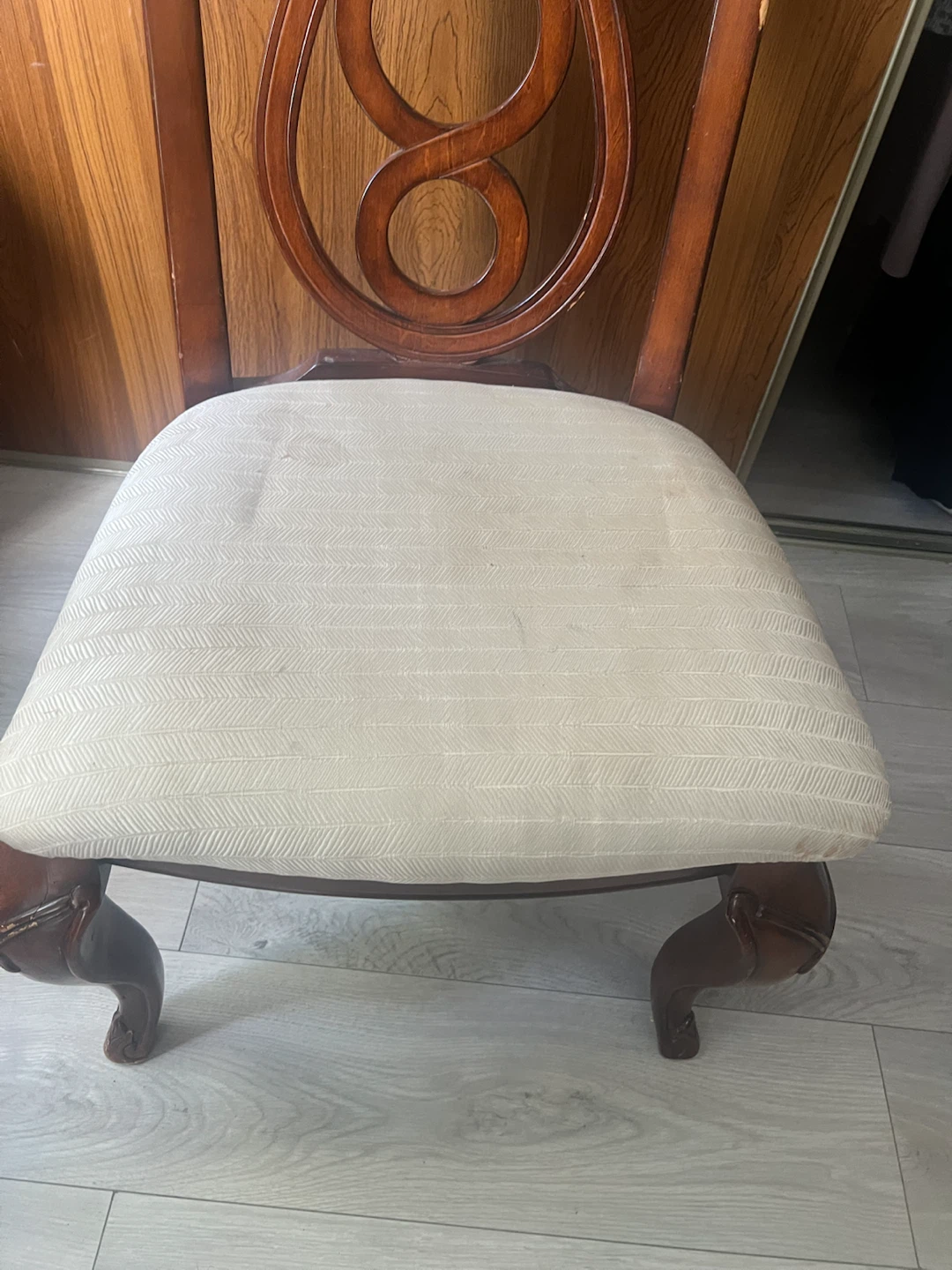 1 Wooden Dining Chair with Cream Fabric Seat - photo 2