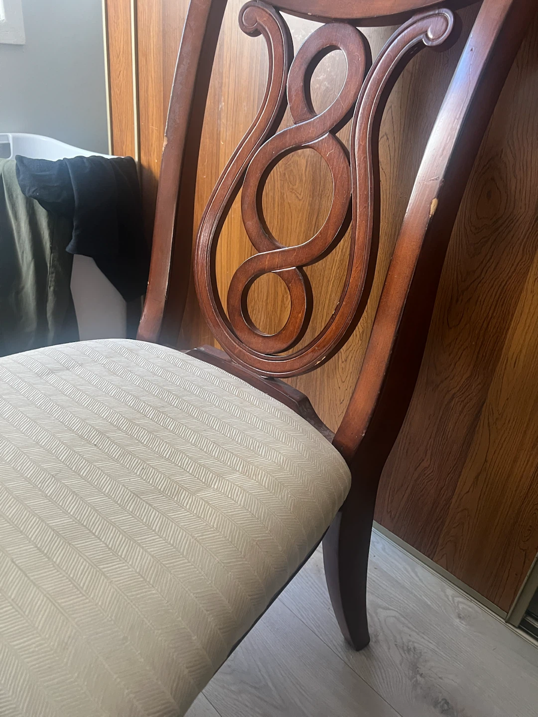 1 Wooden Dining Chair with Cream Fabric Seat - photo 5
