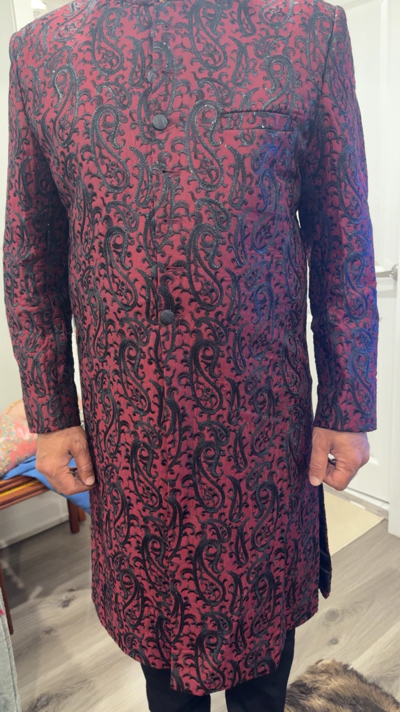 Men's Maroon and Black Paisley Sherwani