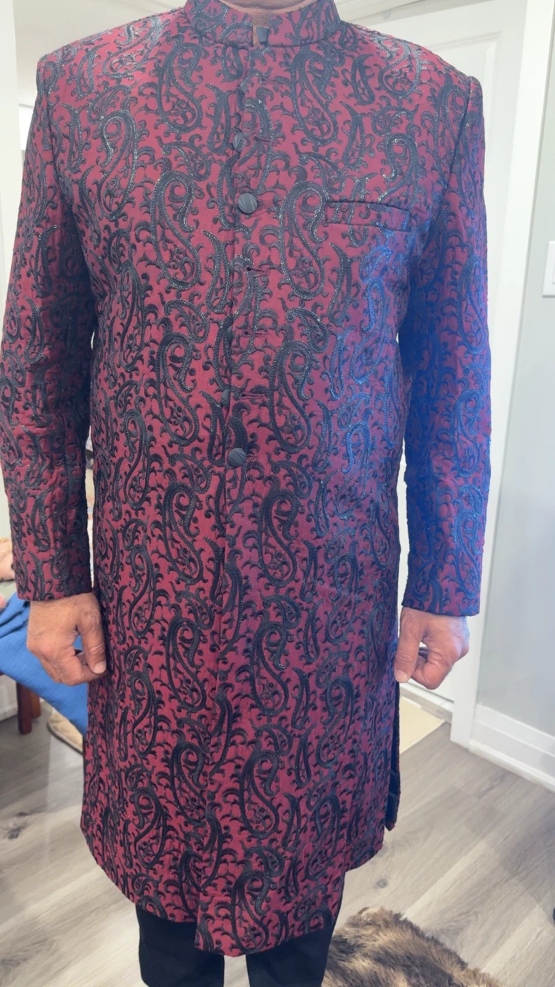 Men's Maroon and Black Paisley Sherwani - photo 2