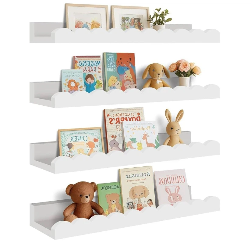 White Solid Wood Scalloped Wall floating Shelves
