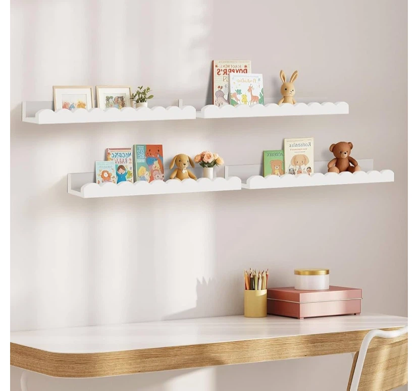 White Solid Wood Scalloped Wall floating Shelves - photo 2