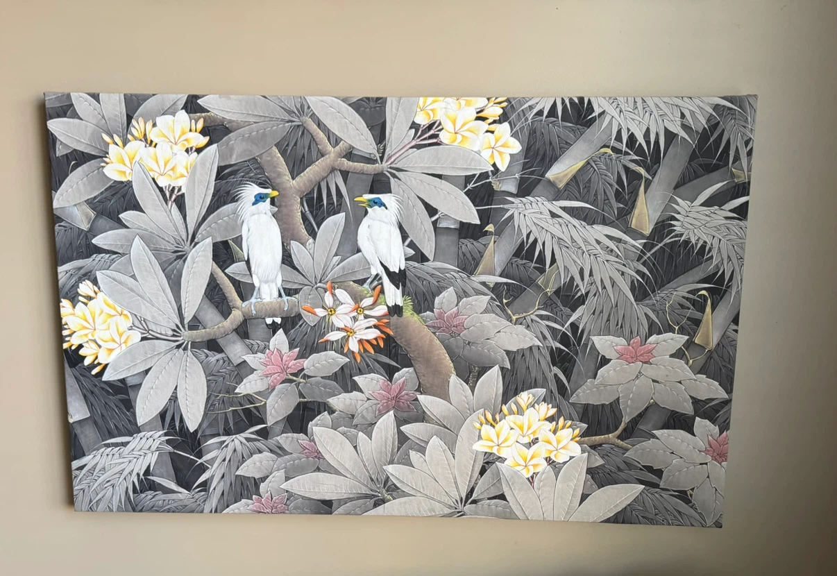 Large Bird and Floral Canvas Wall Art