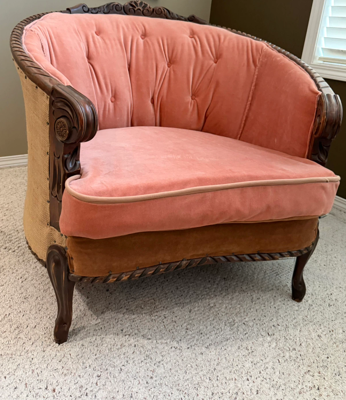 Deconstructed Vintage Pink Velvet Accent Chair