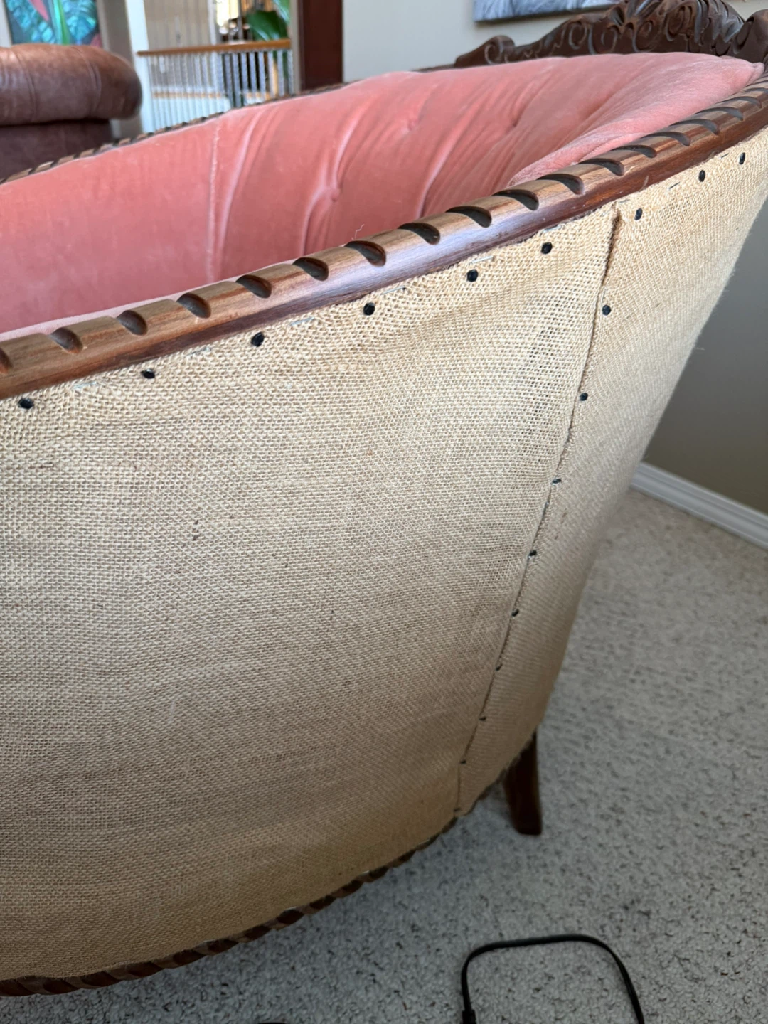 Deconstructed Vintage Pink Velvet Accent Chair - photo 3